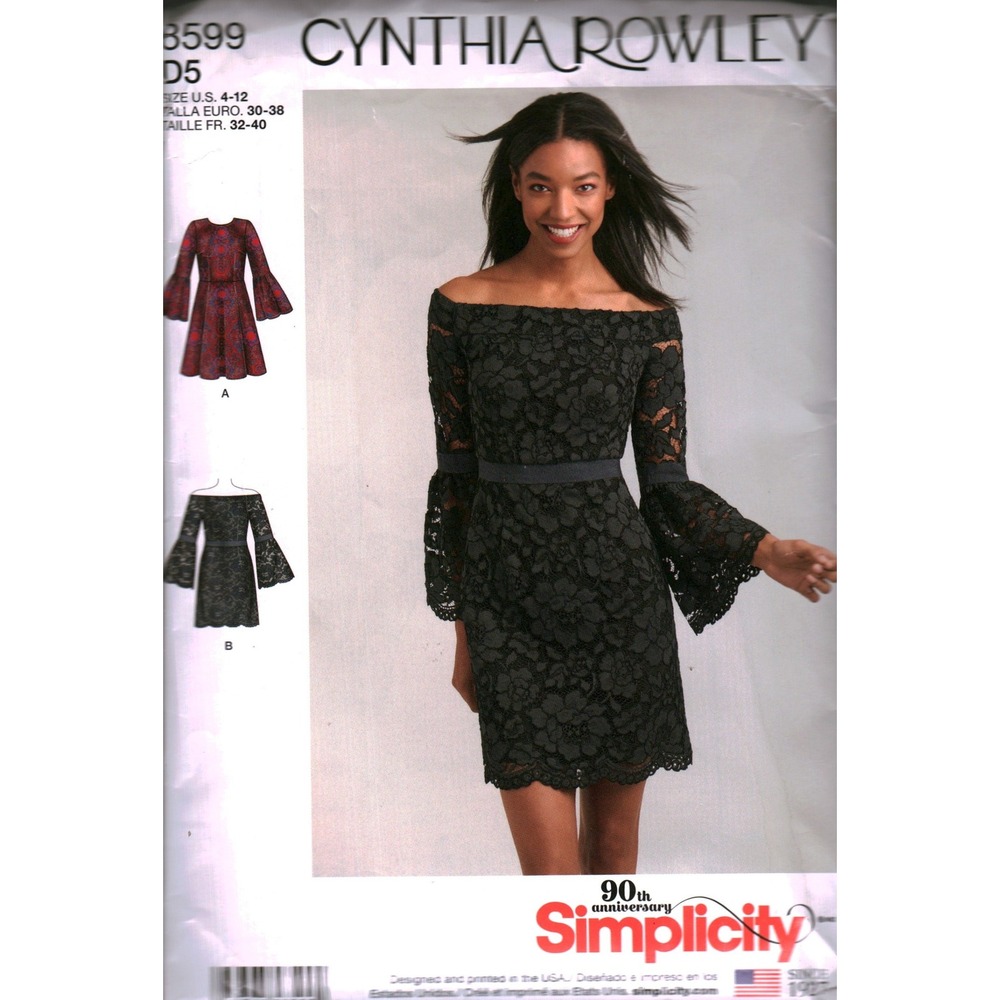 Simplicity 8599 Cynthia Rowley Dress Sewing Pattern Sizes 4-12 Off Shoulder Lace